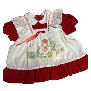 Vintage 70's Hallmark Betsey Clark Pictorial Baby Dress Red Velvet Pinafore
